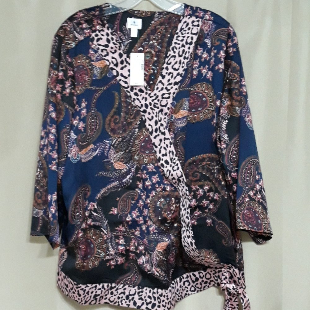 Dressbarn Mock Kimono Paisley Blouse